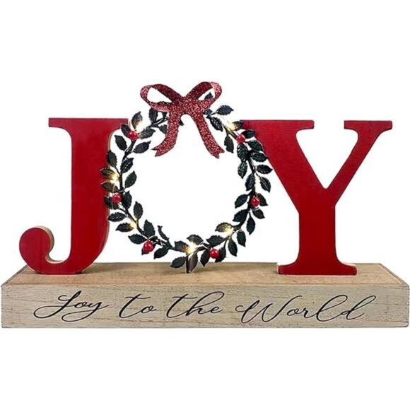 Christmas Decorations for Home LED Lighted Joy Sign with Wreath Farmhouse - Picture 8 of 8
